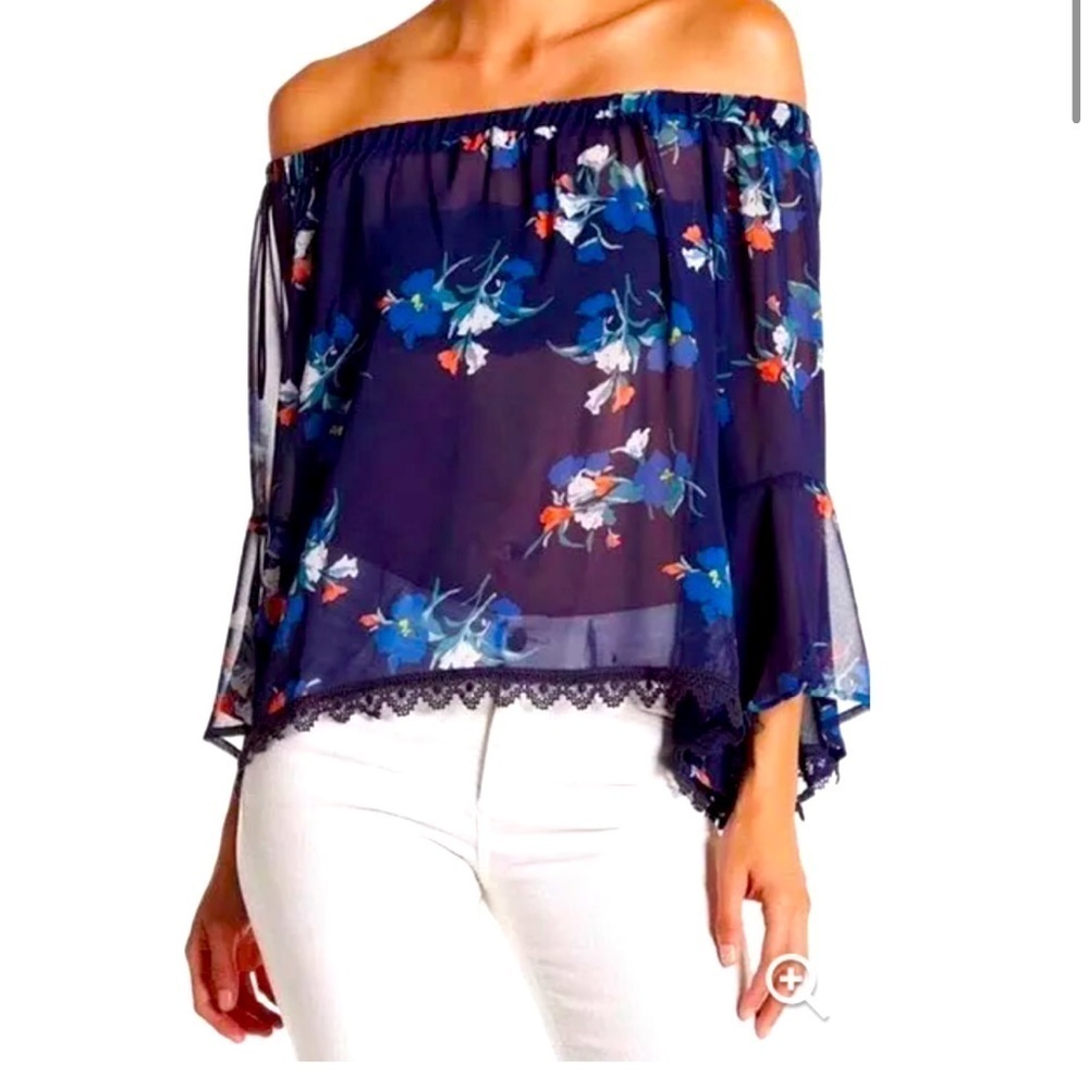 ASTR The Label Sheer Floral Off Shoulder Boho Top
